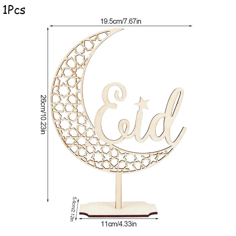 EID Mubarak Wooden Pendant with LED Candles Light