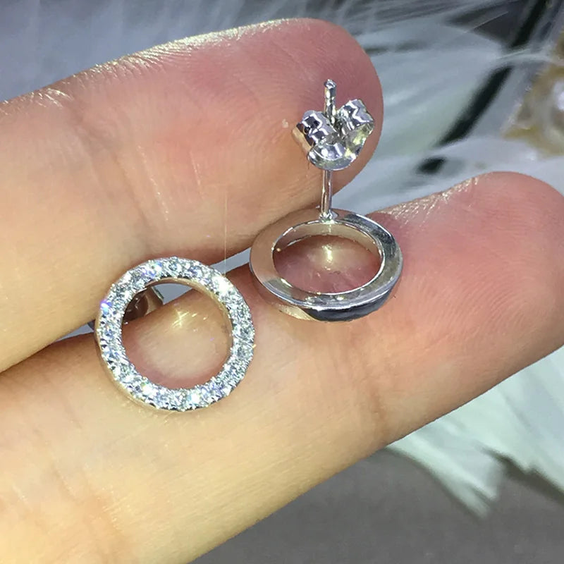Fashion Versatile Dazzling Circle Stud Earrings with Crystal Cubic Zirconia