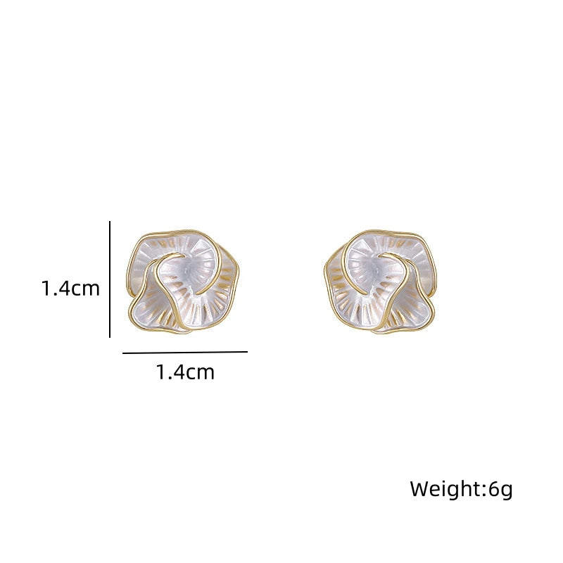 White Enamel Flower Stud Earrings for Women