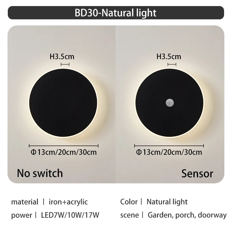 LED Lighting Modern Simple Circular Wall Light Waterproof
