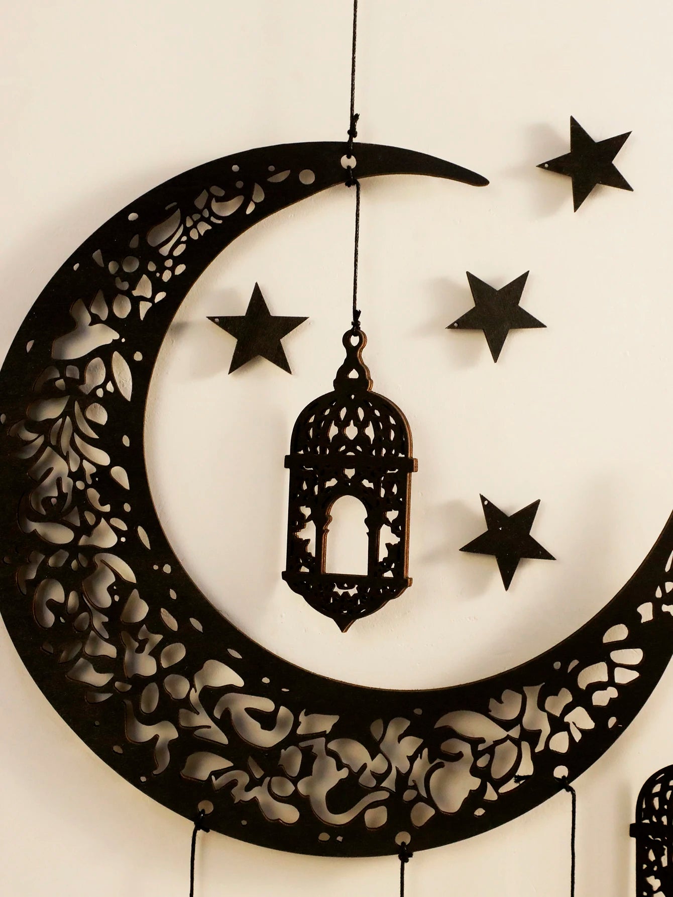 Wooden Hollow Moon and Star Lantern –Ramadan Hanging Decor