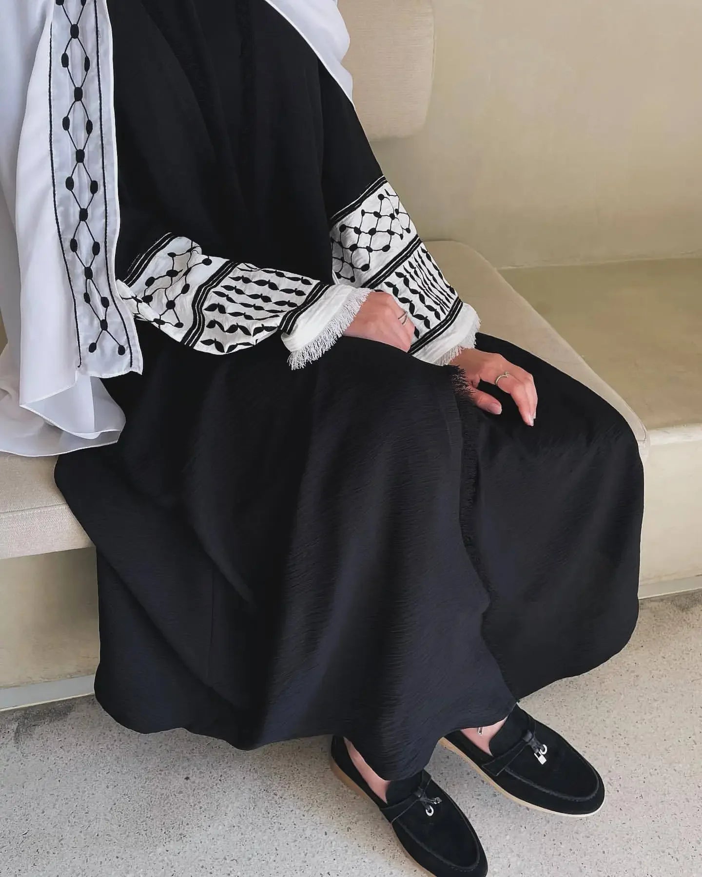 Open Abaya Palestine Keffiyeh Embroidery Muslim Luxury