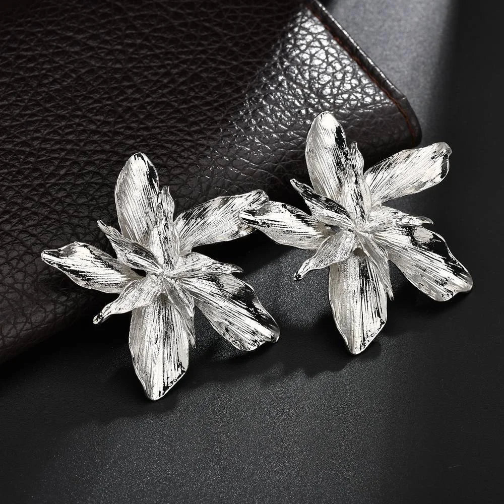 Large Flower Stud Earring Trendy Alloy Gold Color Earrings