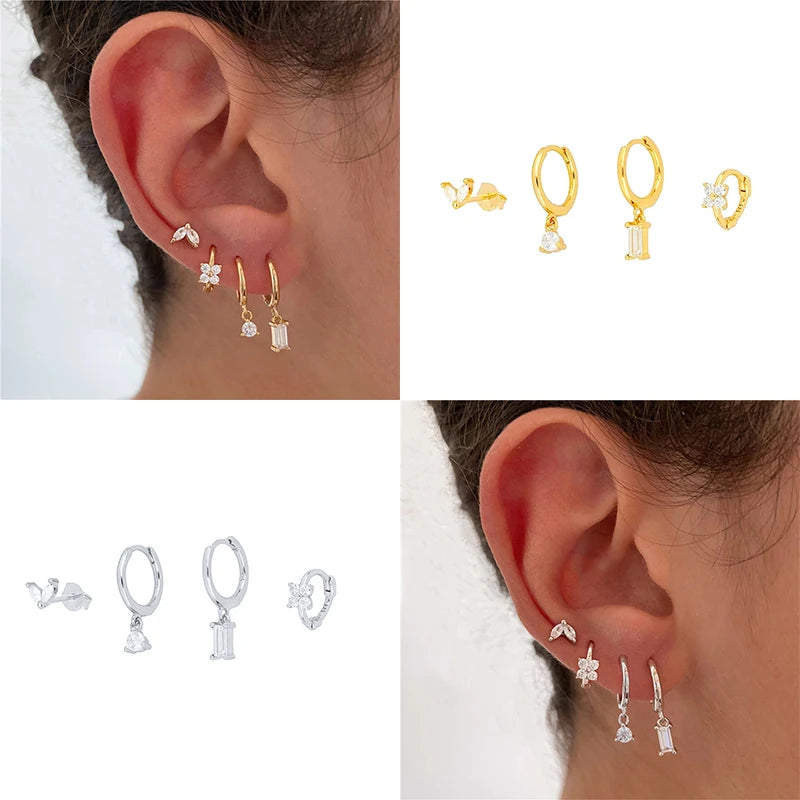 4PCS Set Sterling Silver Stud Earrings