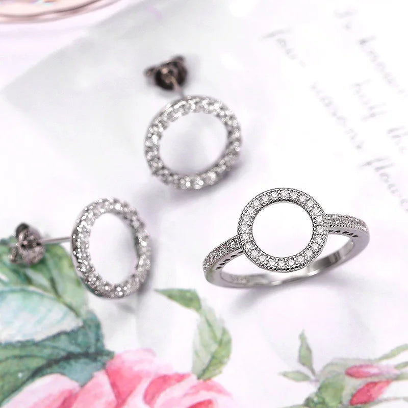 Fashion Versatile Dazzling Circle Stud Earrings with Crystal Cubic Zirconia