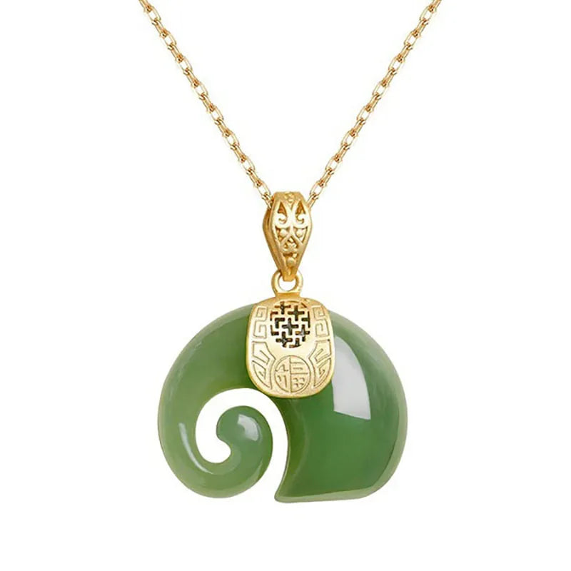 Natural Stone Jade Elephant Pendant 18K Gold