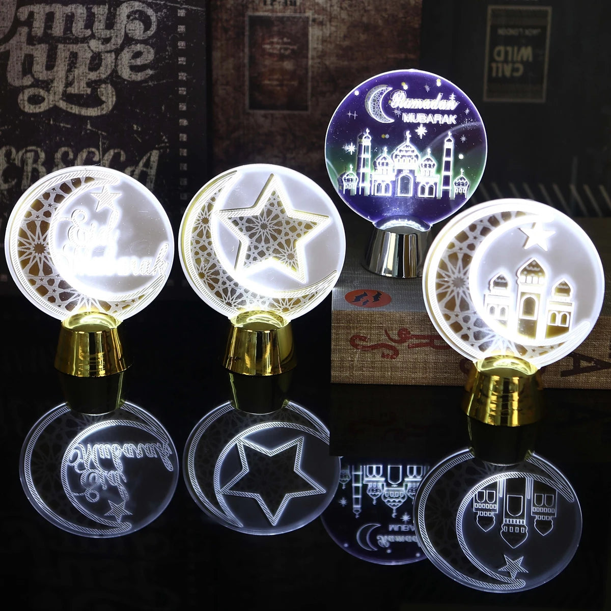 Eid Mubarak Ornaments Lantern Light Ramadan Decorations for Home 2025