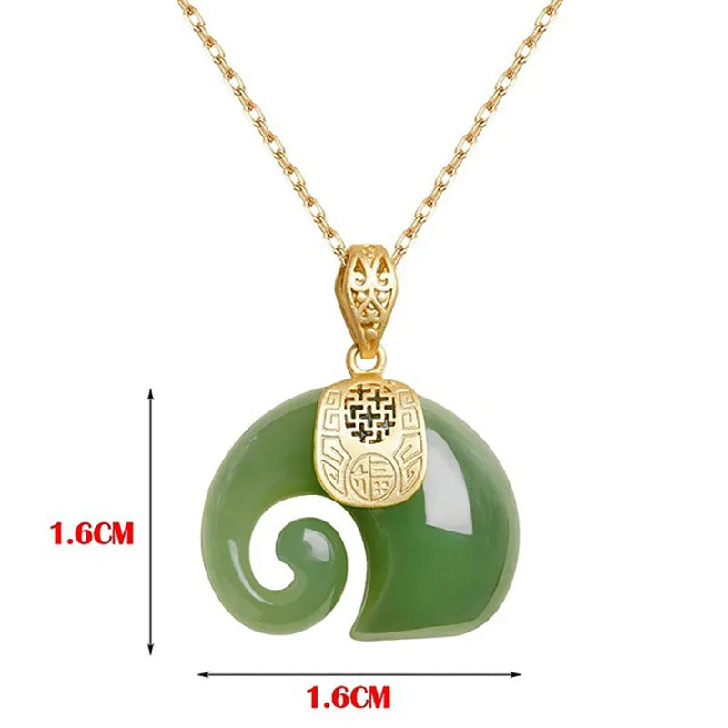 Natural Stone Jade Elephant Pendant 18K Gold