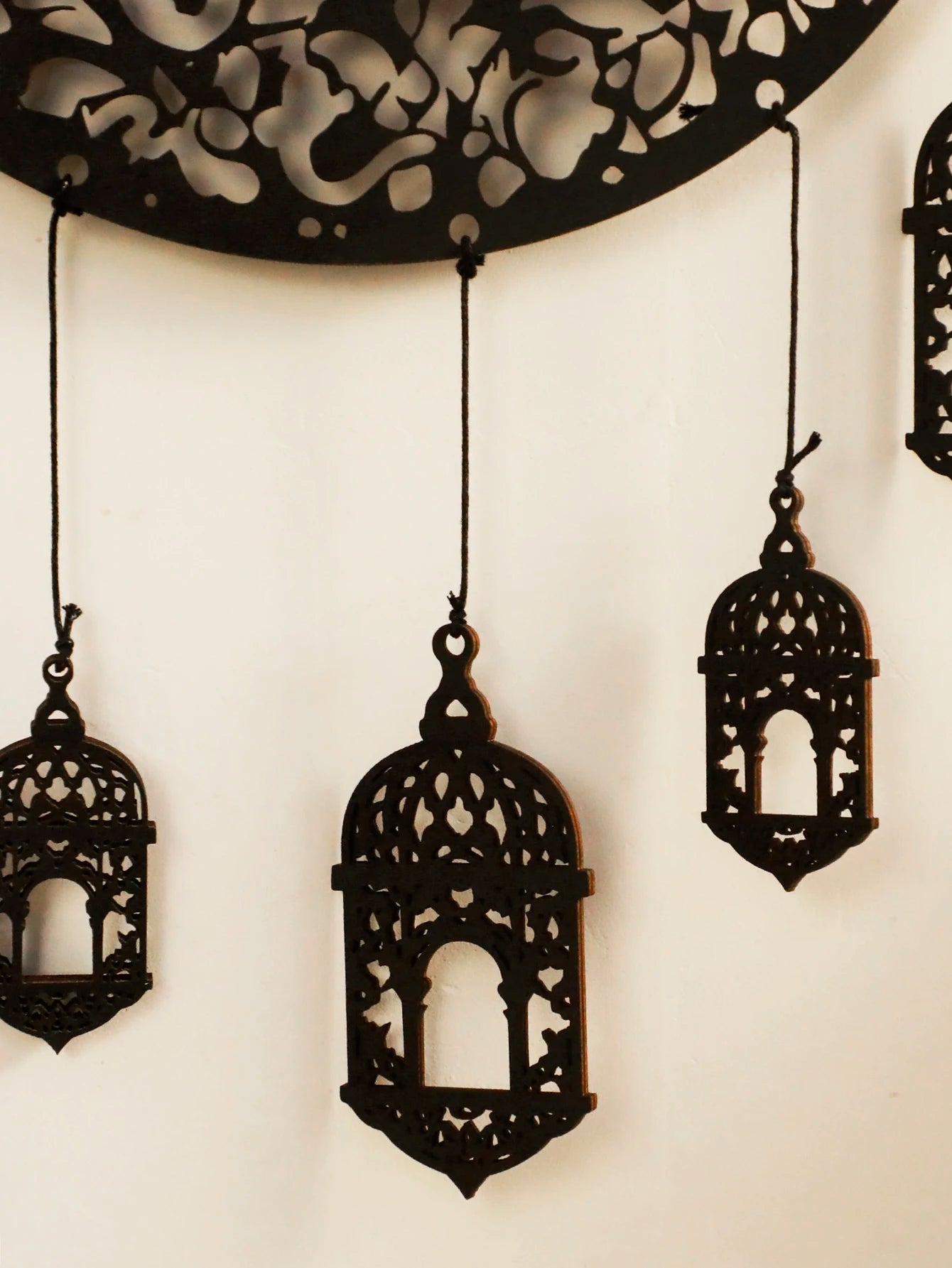 Wooden Hollow Moon and Star Lantern –Ramadan Hanging Decor