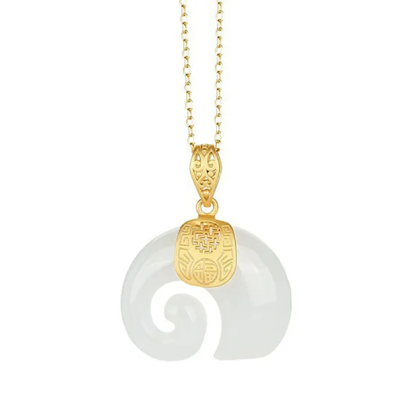 Natural Stone Jade Elephant Pendant 18K Gold
