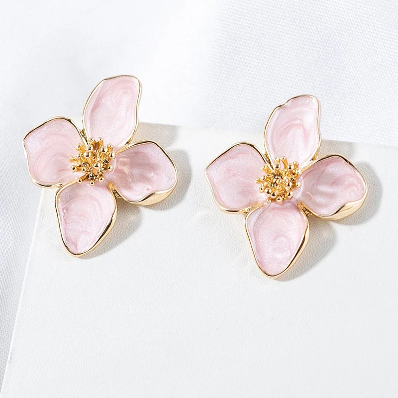 Flower Earrings Stud Pink White Flowers