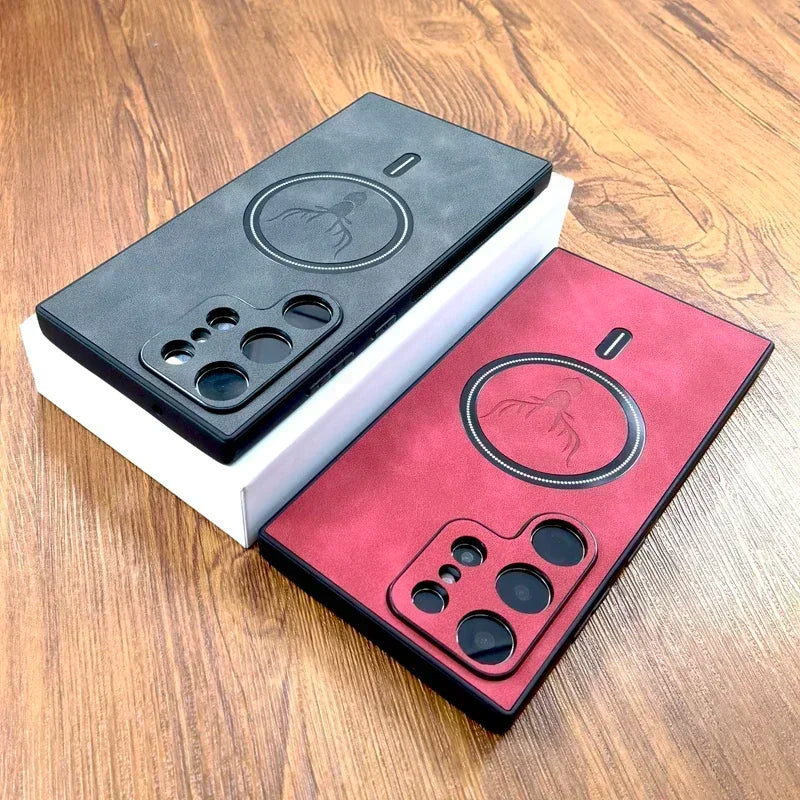 Vintage PU Leather Case For Magsafe Wireless Charging For Samsung Galaxy S25 S24 S23 S22 S21 Ultra Plus FE Note 20 S 25 24 Cover
