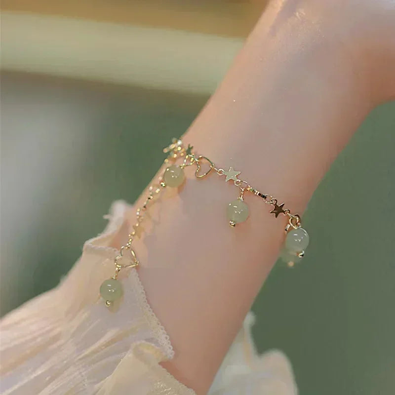 4Pcs Green Gemstone Bangle Rhinestone Bracelet