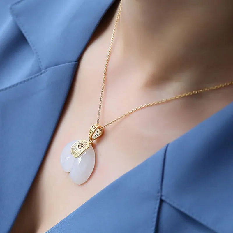 Natural Stone Jade Elephant Pendant 18K Gold