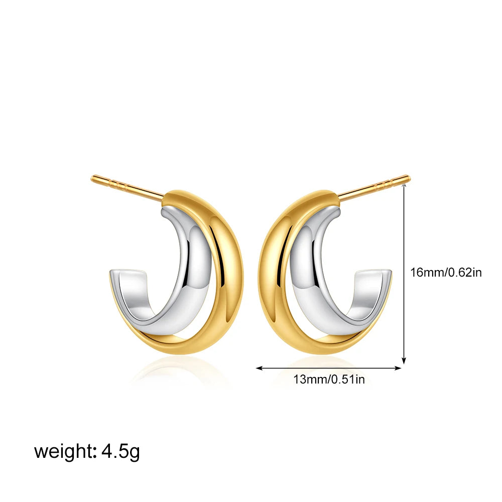 Geometric Stainless Steel Gold Sliver Color Bilayer Stud Earring