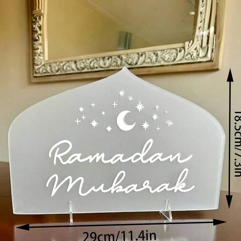 1pc Engraved Ramadan Mubarak Table Sign FROSTED WHITE