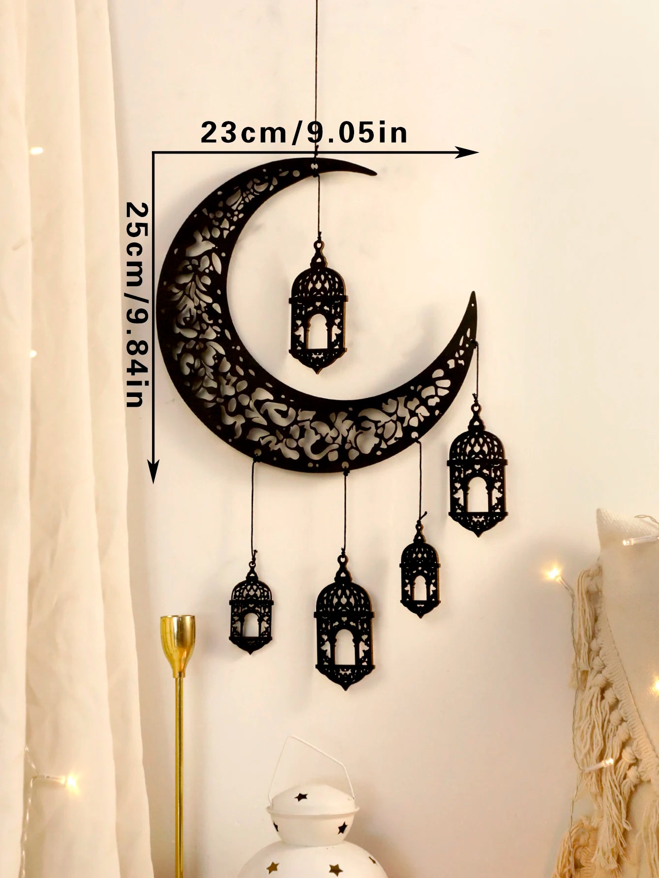 Wooden Hollow Moon and Star Lantern –Ramadan Hanging Decor