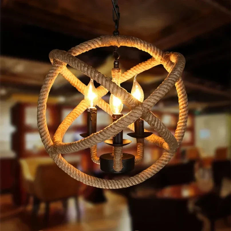 Industrial Rustic Pendant Lights Hemp Rope Indoor