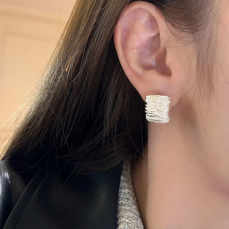 Punk Geometric Metal Grain Stud Earrings