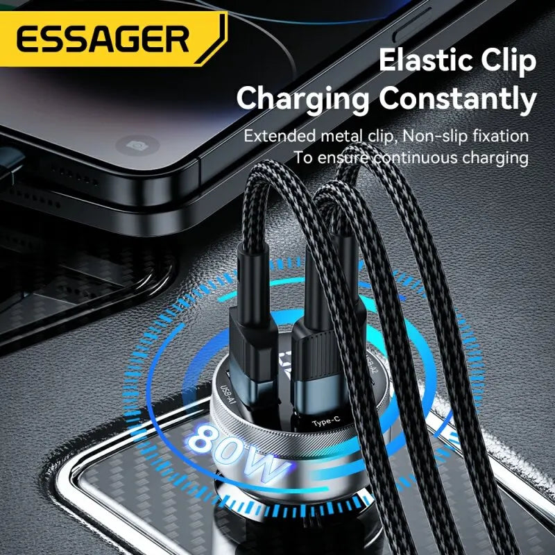 80W Car Charger USB Type C Dual Port USB Phone Charger PD Fast Charging