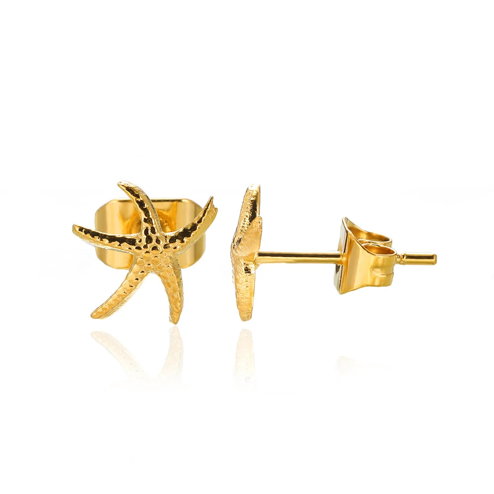 Vintage Summer Starfish Stainless Steel Stud Earrings