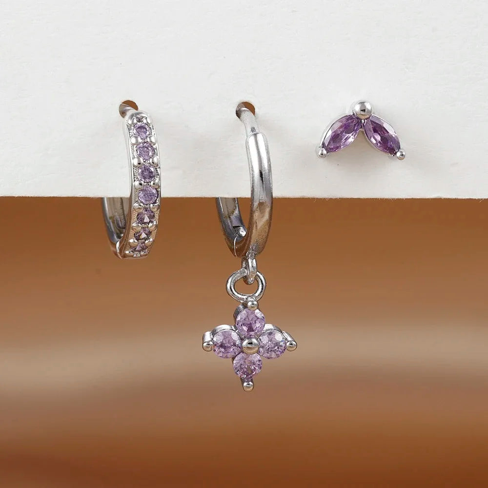 3PCS Exquisite Green Zircon Hanging Earrings Set