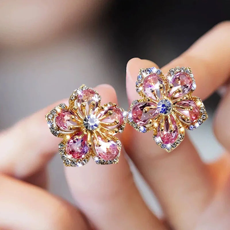 Romantic Zircon Flower Stud Earring