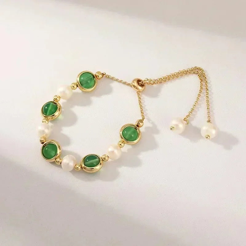 4Pcs Green Gemstone Bangle Rhinestone Bracelet