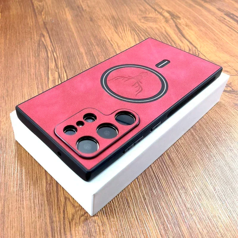 Vintage PU Leather Case For Magsafe Wireless Charging For Samsung Galaxy S25 S24 S23 S22 S21 Ultra Plus FE Note 20 S 25 24 Cover