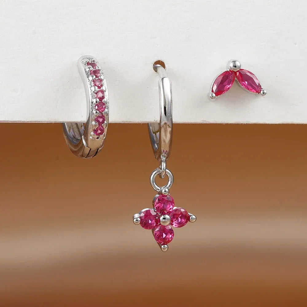 3PCS Exquisite Green Zircon Hanging Earrings Set
