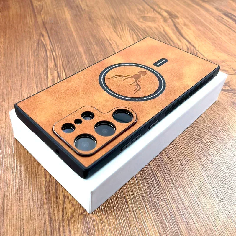 Vintage PU Leather Case For Magsafe Wireless Charging For Samsung Galaxy S25 S24 S23 S22 S21 Ultra Plus FE Note 20 S 25 24 Cover