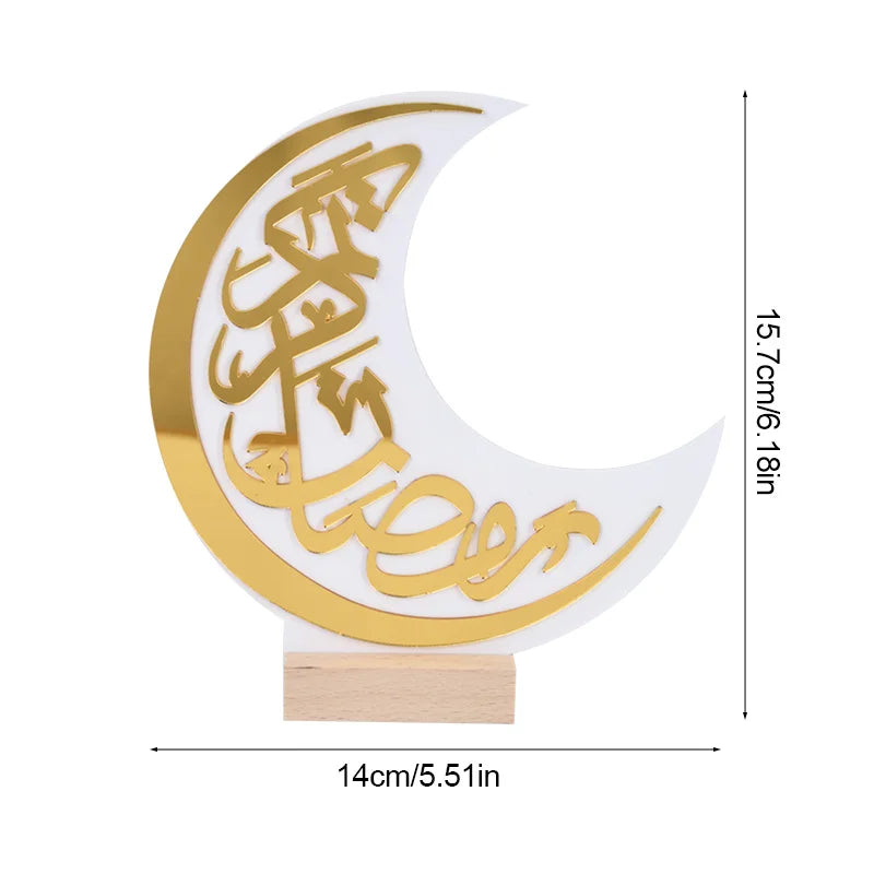 Eid Mubarak Moon Castle Acrylic Table Ornaments with Wooden Base 2025