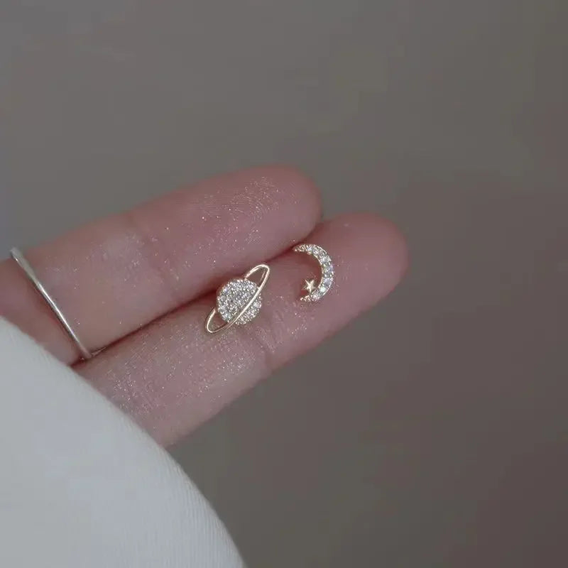 Simple Piercing Stud Earrings for Women Star Moon