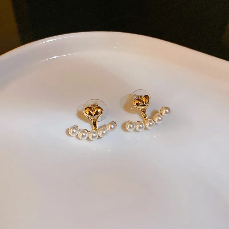 Light Luxury Imitation Pearl Stud Earrings Sweetheart-shaped