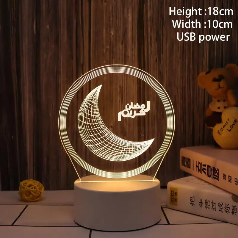 EID Mubarak Decor Lights Moon Castle 3D LED Night Light Gurbang Kareem Table Ornaments Ramadan Decoration for Home Eid Al Adha