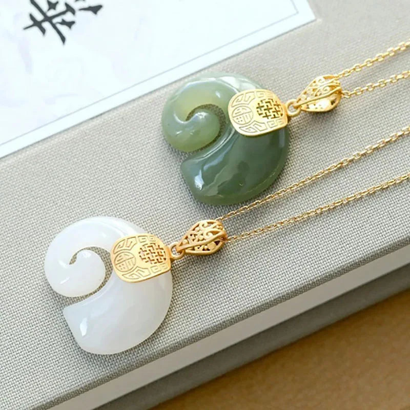 Natural Stone Jade Elephant Pendant 18K Gold