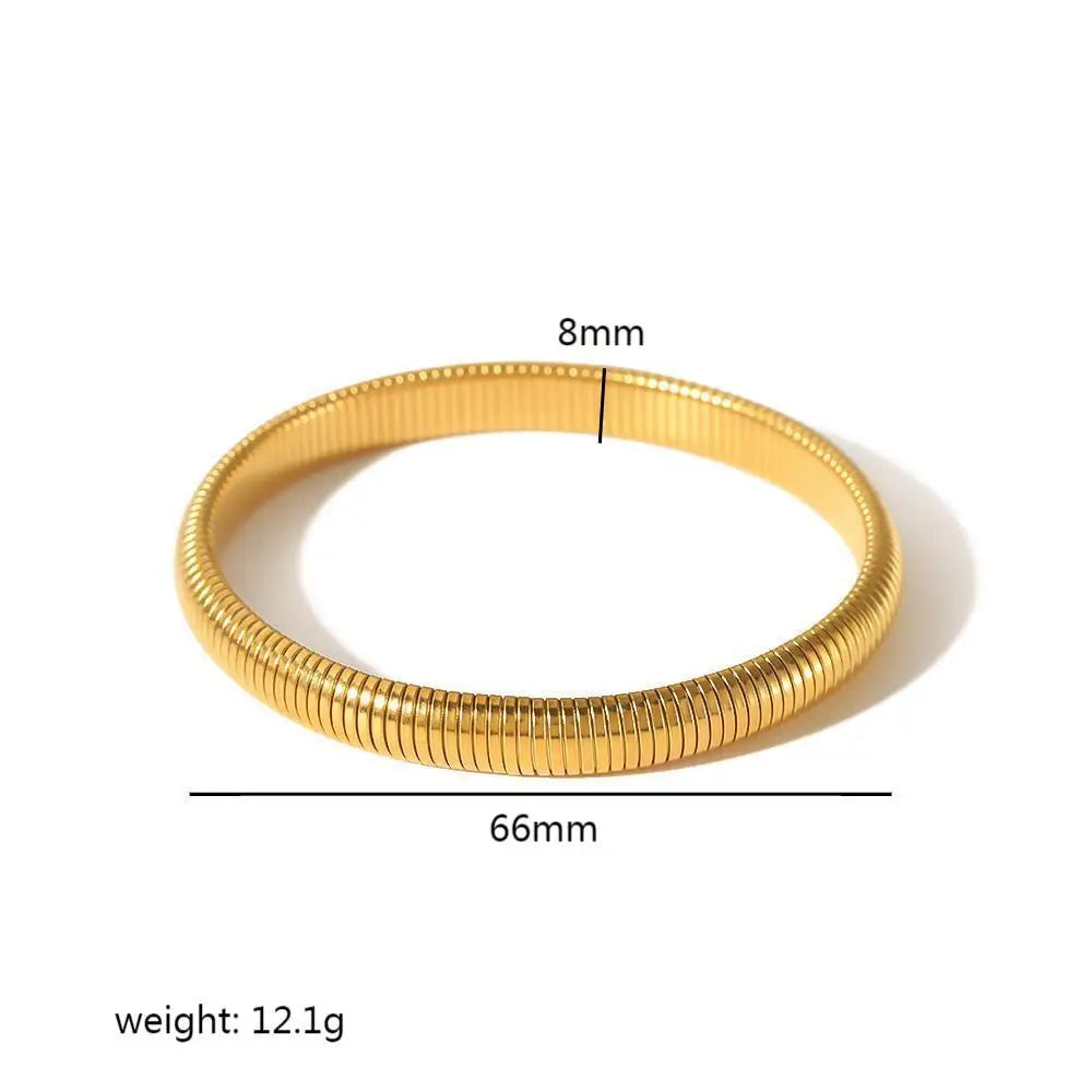 Elastic stainless steel thick metal punk bracelet 18k gold-plated charm 8/10/12/20/16MM