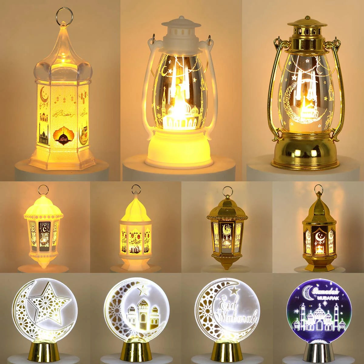 Eid Mubarak Ornaments Lantern Light Ramadan Decorations for Home 2025