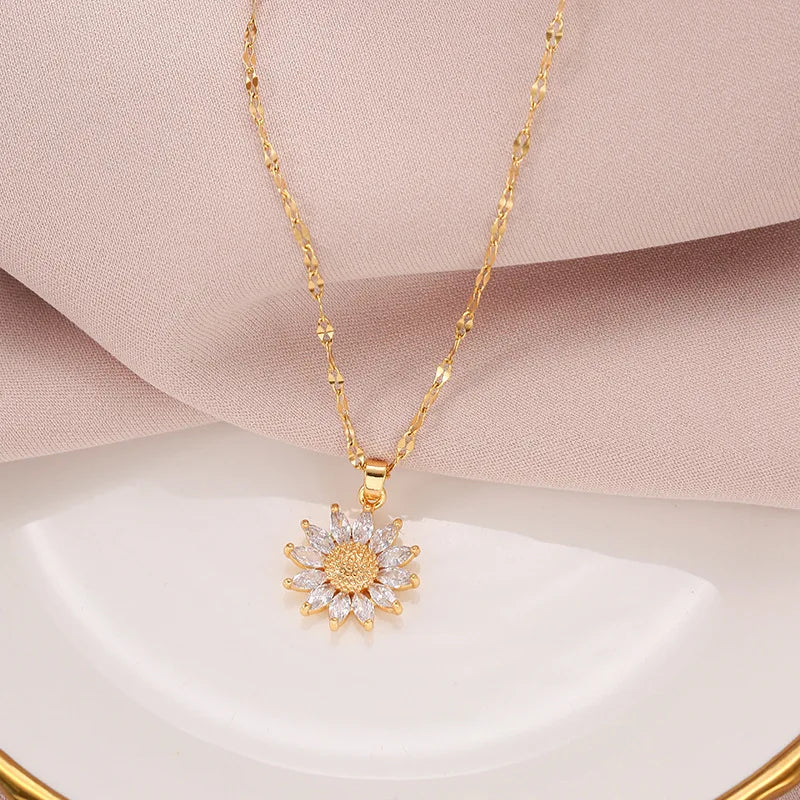 Gold Plated Sunflower Necklace Jewelry
