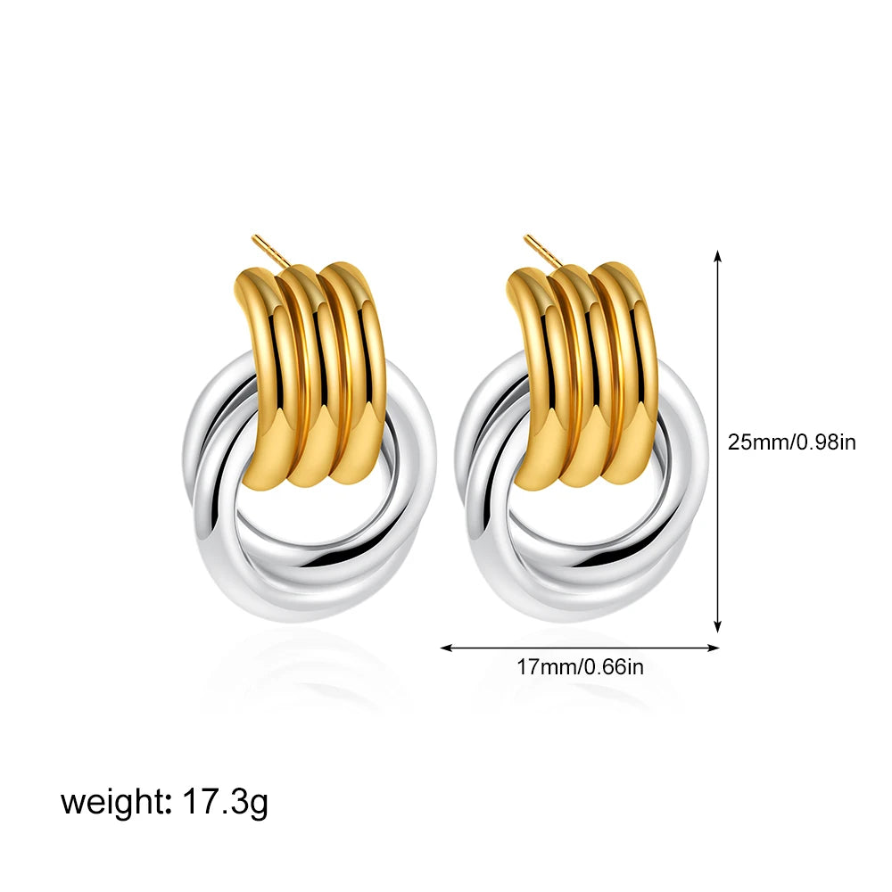 Geometric Stainless Steel Gold Sliver Color Bilayer Stud Earring
