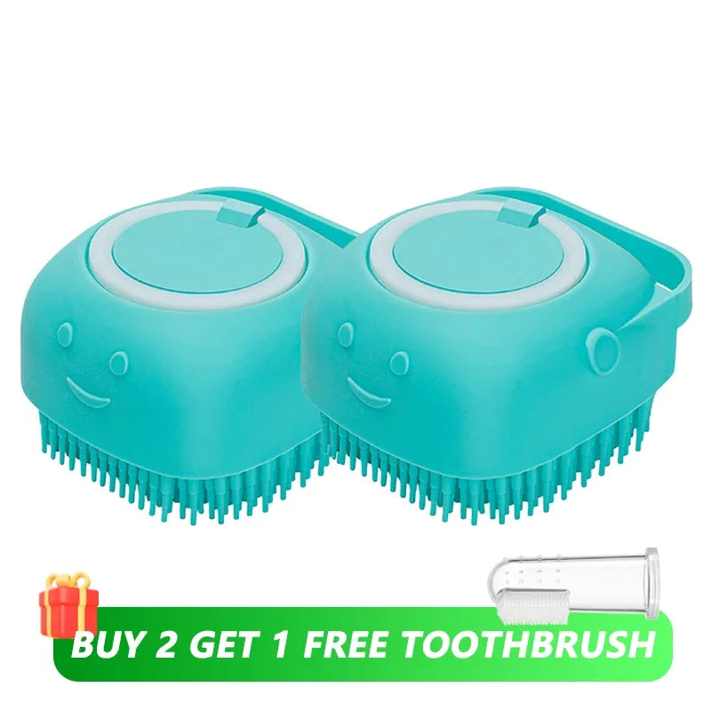 Dog Bathing Brush Pet Massage Brush Shampoo Dispenser Soft Silicone Brush