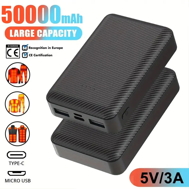 50000mAh Portabl Heating Mobile Power for Heated Vest Jacket Gloves with 5V 3A Fast Charging Phone Portable Charger