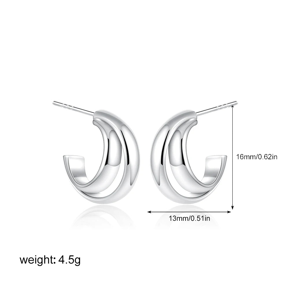 Geometric Stainless Steel Gold Sliver Color Bilayer Stud Earring