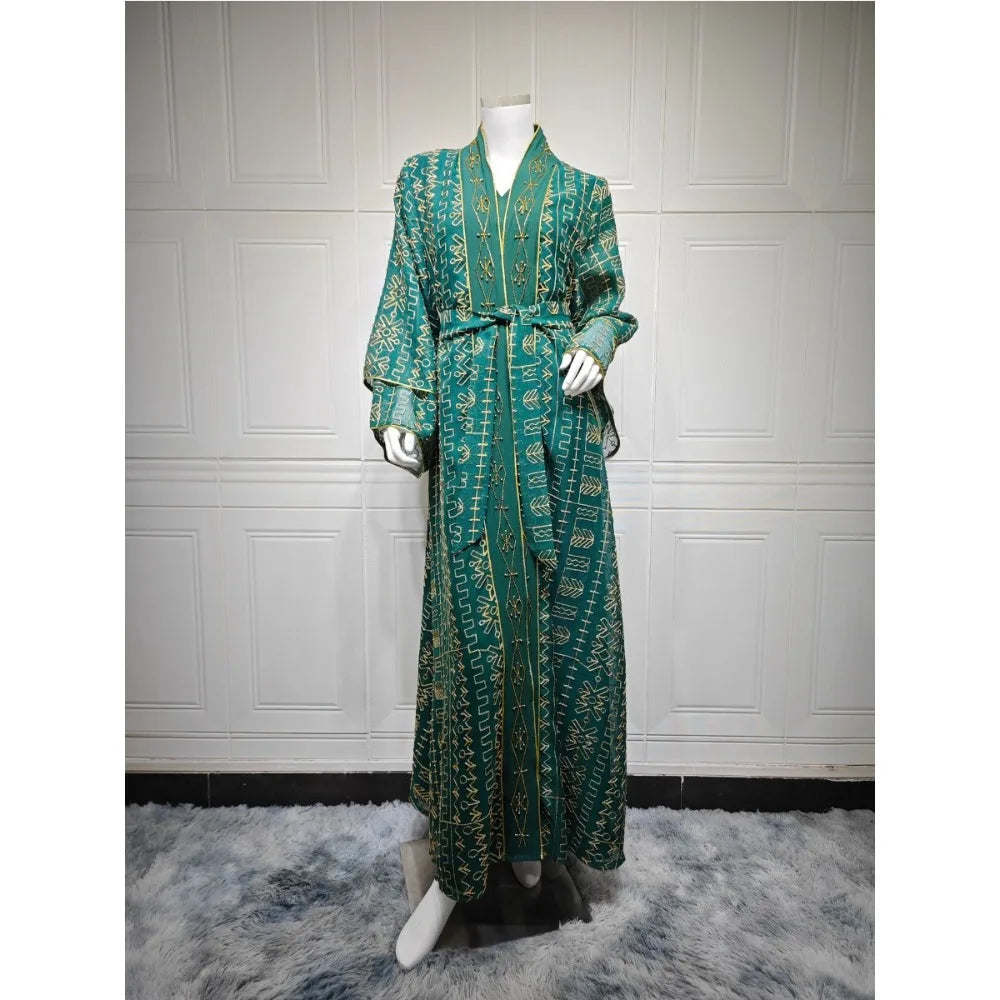 Women Muslim Abaya 2 Piece Set Embroidery Long Robe Jalabiya Full Length