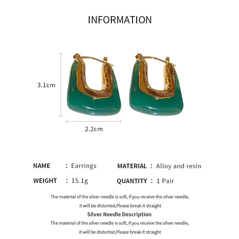 Green, Pink Transparent Resin Earrings for Women