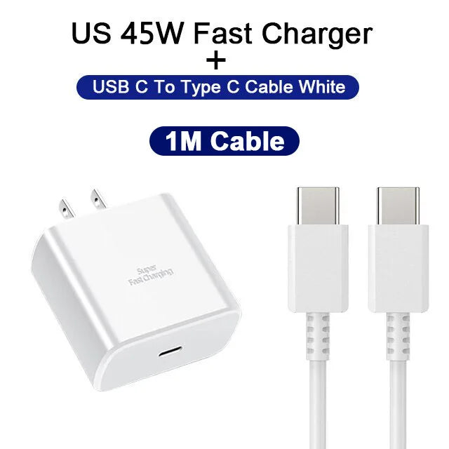 45W PD Fast Charging For Samsung Galaxy S22 S23 Ultra Note10 Plus Mobile Phone USB Type C Cable Fast Quick Charging Wall Adapter