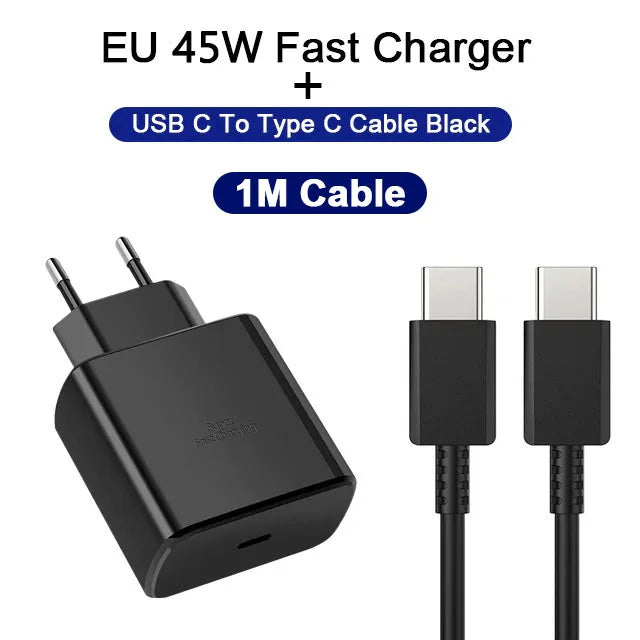 45W PD Fast Charging For Samsung Galaxy S22 S23 Ultra Note10 Plus Mobile Phone USB Type C Cable Fast Quick Charging Wall Adapter