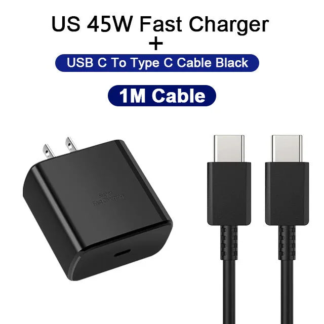 45W PD Fast Charging For Samsung Galaxy S22 S23 Ultra Note10 Plus Mobile Phone USB Type C Cable Fast Quick Charging Wall Adapter