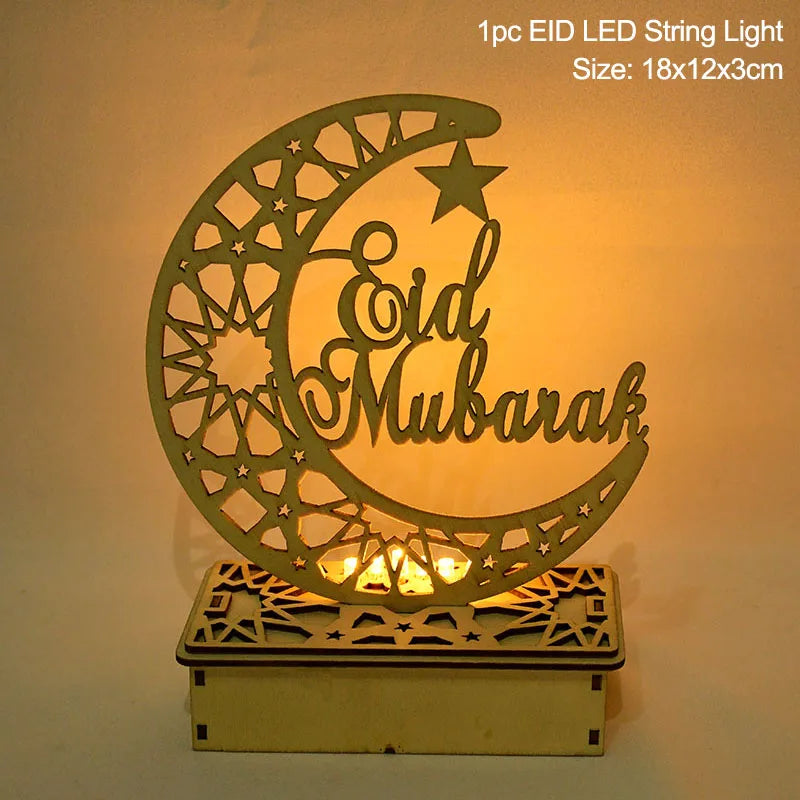 EID Mubarak Wooden Pendant with LED Candles Light