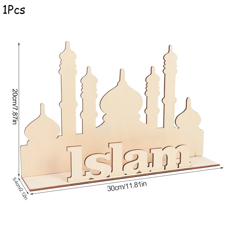 EID Mubarak Wooden Pendant with LED Candles Light